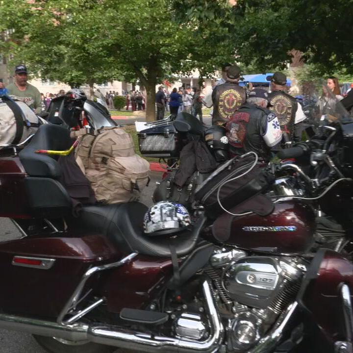 Riders with the 'Run for the Wall' motorcycle caravan visit Louisville's VA Hospital